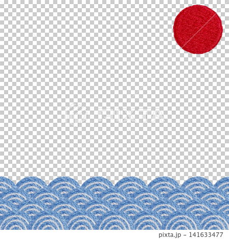 【太陽與青海波(波浪圖案)邊框】手工刺繡插畫材料 【太陽與青海波(波浪圖案)邊框】手工刺繡插畫材料 141633477