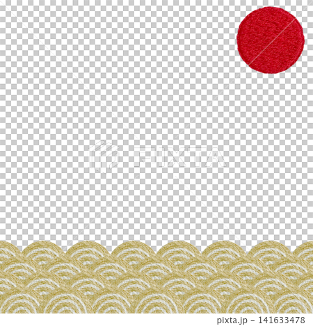 【太陽與青海波(波浪圖案)邊框】手工刺繡插畫材料 【太陽與青海波(波浪圖案)邊框】手工刺繡插畫材料 141633478