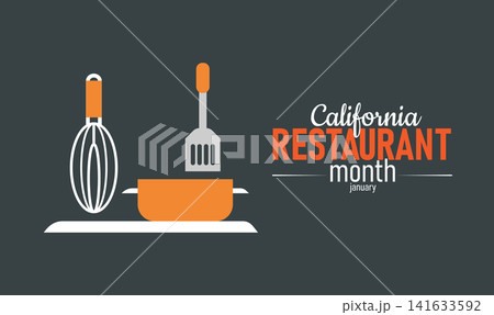 California Restaurant Month Poster Banner and Background Design Template Featuring Food Dishes, Cutlery, and California Map Illustration for Culinary Celebration, Dining Culture, and Food California Restaurant Month Poster Banner and Background Design Template Featuring Food Dishes, Cutlery, and California Map Illustration for Culinary Celebration, Dining Culture, and Food 141633592