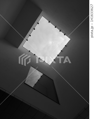 Cloudy sky reflected inside a geometric interior Cloudy sky reflected inside a geometric interior 141633627