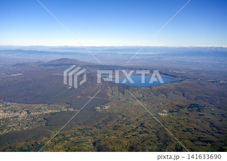 bracciano lake aerial view from airplane window bracciano lake aerial view from airplane window 141633690