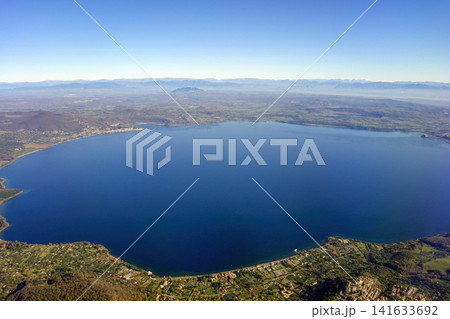 bracciano lake aerial view from airplane window bracciano lake aerial view from airplane window 141633692