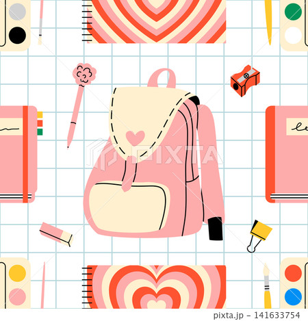 Cute Pink School Backpack Seamless Pattern Cute Pink School Backpack Seamless Pattern 141633754