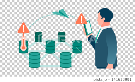 Industrial safety network illustration: Preventing accidents through IoT remote monitoring of drum clusters and smartphone notifications. Industrial safety network illustration: Preventing accidents through IoT remote monitoring of drum clusters and smartphone notifications. 141633991