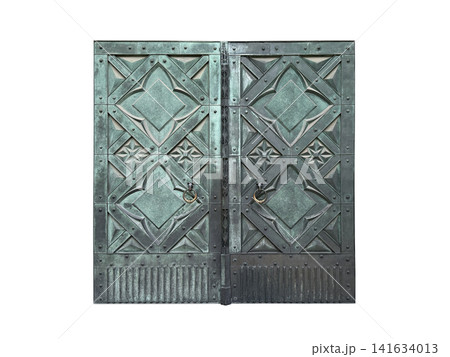 Old decorated metal door isolated on white background with clipping path 141634013