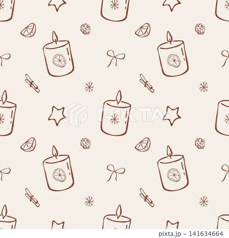 Hand drawn cozy Christmas candles seamless pattern vector doodle illustration 141634664