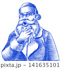 Santa Claus fully hand drawn illustration. Engraved hatching traditional style for modern 141635101