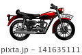 Hand drawn old vintage motorcycle engraving in side view. Red classic vehicle 141635111