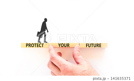 Protect your future words symbol. Concept words Protect your future on beautiful wooden blocks. Beautiful white background. Businessman hand. Business and protect your future concept. Copy space. Protect your future words symbol. Concept words Protect your future on beautiful wooden blocks. Beautiful white background. Businessman hand. Business and protect your future concept. Copy space. 141635371