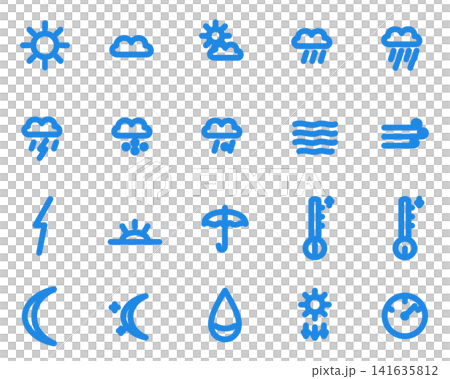 Weather Icon Set (20 Vivid Blue Designs): Simple Vector Materials for Sunny, Rainy, and Snowy Weather 141635812