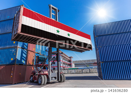 Products shipping cargo goods with Syria flag for import export business from Syria Country Products shipping cargo goods with Syria flag for import export business from Syria Country 141636280