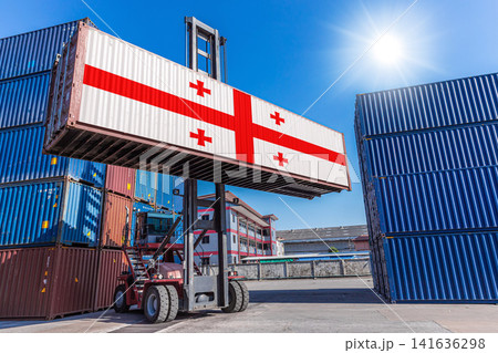 Products shipping cargo goods with Georgia flag for import export business from Georgia Country Products shipping cargo goods with Georgia flag for import export business from Georgia Country 141636298