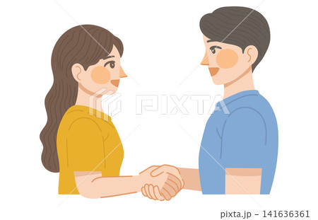 笑顔で握手をする男性と女性のイラスト 笑顔で握手をする男性と女性のイラスト 141636361