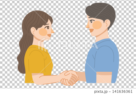 笑顔で握手をする男性と女性のイラスト 笑顔で握手をする男性と女性のイラスト 141636361