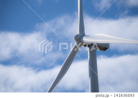 Wind energy and sustainable power generation with wind turbines, Eco-friendly solutions for renewable resources. Wind power farm and sustainable development of renewable energy, green technology. Wind energy and sustainable power generation with wind turbines, Eco-friendly solutions for renewable resources. Wind power farm and sustainable development of renewable energy, green technology. 141636893