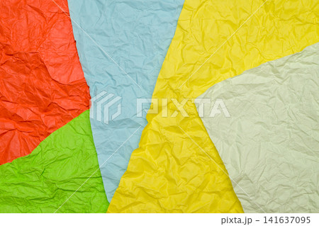 multicolor crumpled paper red light blue yellow and light green background 141637095