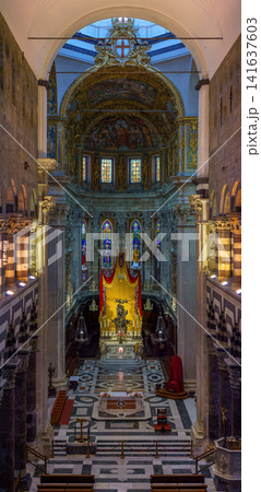 GENOA, ITALY - NOVEMBER 4, 2018: Interior of Cathedrale di San Lorenzo or Cathedral of Saint Lawrence GENOA, ITALY - NOVEMBER 4, 2018: Interior of Cathedrale di San Lorenzo or Cathedral of Saint Lawrence 141637603