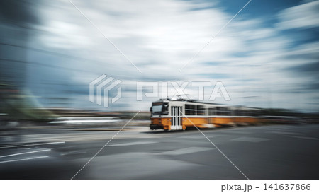 Rushing Old Fashioned Tram At City 141637866