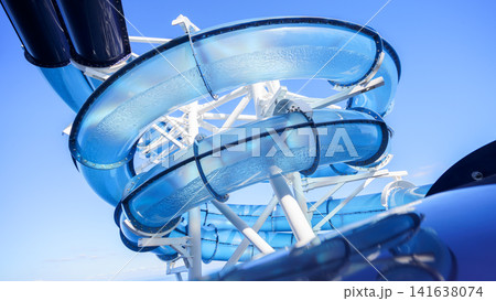 Water park slide pipe or float tube on the cruise liner ship in the open sea Water park slide pipe or float tube on the cruise liner ship in the open sea 141638074