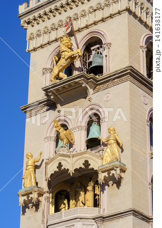 MESSINA, ITALY - NOVEMBER 06, 2018 - Decorations and golden elements of the Bell Tower of the Cathedral of Messina, Sicily 141638177