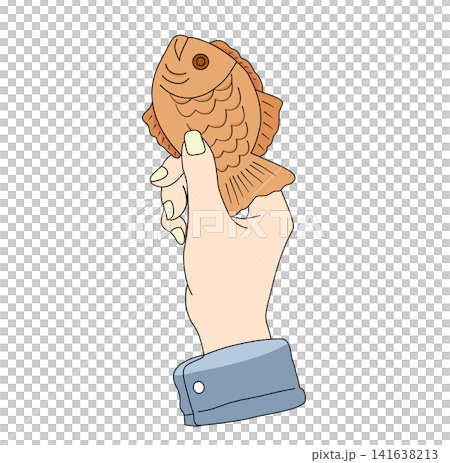 Hand holding Taiyaki fish shaped cake Japanese street food dessert snack illustration graphic element for bakery menu Asian food culture sticker print clipart artwork design icon Hand holding Taiyaki fish shaped cake Japanese street food dessert snack illustration graphic element for bakery menu Asian food culture sticker print clipart artwork design icon 141638213