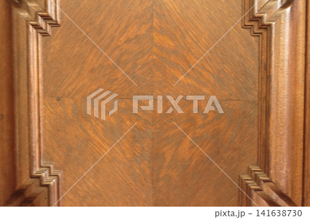 Classic Wooden Door Panel Texture with Geometric Veneer Pattern 141638730