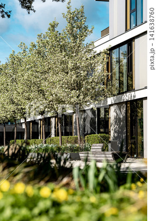 Modern Gilching Town Hall Rathaus - Contemporary Green Architecture - Spring Blossoms And Integrated Ivy Walls Bavaria Germany 141638760