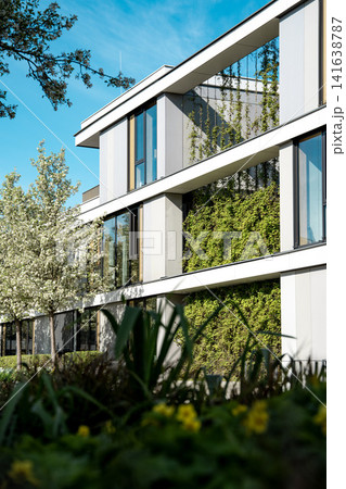 Modern Gilching Town Hall Rathaus - Contemporary Green Architecture - Spring Blossoms And Integrated Ivy Walls Bavaria Germany 141638787