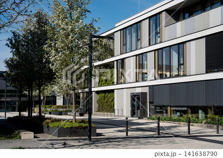 Modern Gilching Town Hall Rathaus - Contemporary Green Architecture - Spring Blossoms And Integrated Ivy Walls Bavaria Germany 141638790
