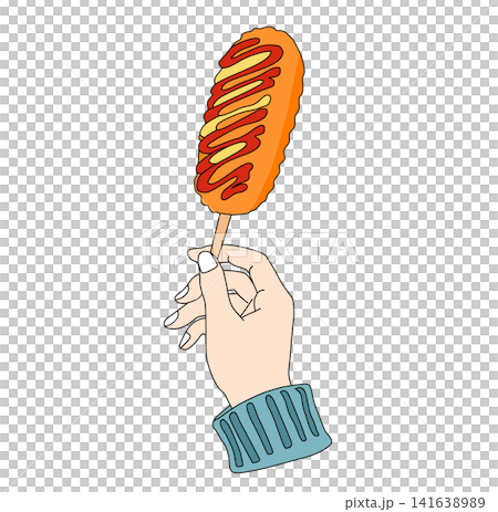 Hand holding hot dog corndog with mustard sauce Korean street food snack fast food graphic element for restaurant menu food truck sticker print clipart artwork design icon element Hand holding hot dog corndog with mustard sauce Korean street food snack fast food graphic element for restaurant menu food truck sticker print clipart artwork design icon element 141638989
