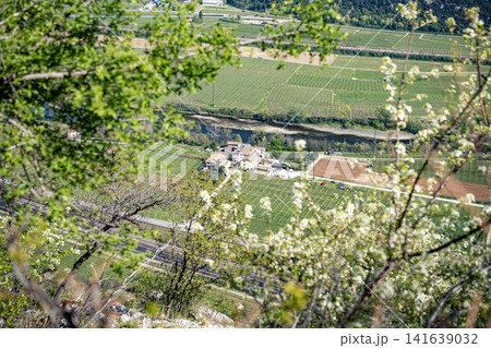 Adige Valley Panoramic View From Placca Del Forte San Marco: Scenic Spring Landscape Over Etsch Valley Near Lake Garda Adige Valley Panoramic View From Placca Del Forte San Marco: Scenic Spring Landscape Over Etsch Valley Near Lake Garda 141639032