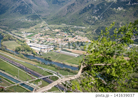 Adige Valley Panoramic View From Placca Del Forte San Marco: Scenic Spring Landscape Over Etsch Valley Near Lake Garda Adige Valley Panoramic View From Placca Del Forte San Marco: Scenic Spring Landscape Over Etsch Valley Near Lake Garda 141639037