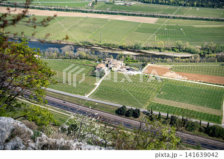 Adige Valley Panoramic View From Placca Del Forte San Marco: Scenic Spring Landscape Over Etsch Valley Near Lake Garda 141639042