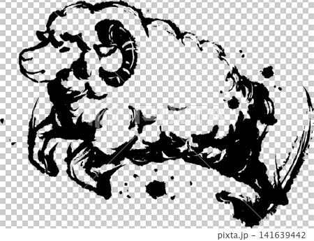 Ink painting illustration of a sheep Ink painting illustration of a sheep 141639442