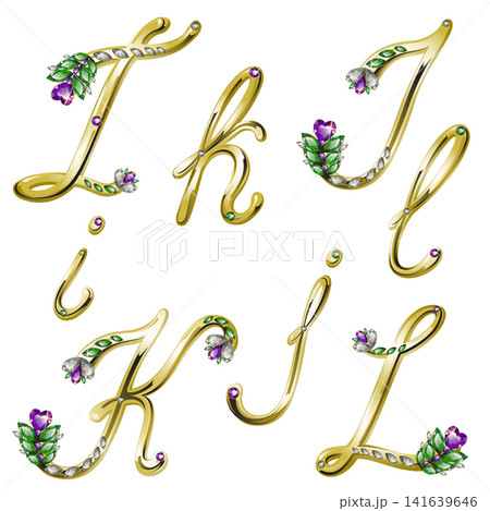 Gold alphabet with diamonds and gems letters I,J,K,L Gold alphabet with diamonds and gems letters I,J,K,L 141639646