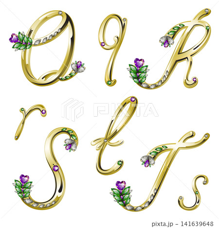 Gold alphabet with diamonds and gems letters Q,R,S,T Gold alphabet with diamonds and gems letters Q,R,S,T 141639648