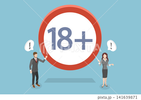 3D Isometric Flat Vector Illustration of 18 plus, Warning - Restricted To Ages 18 And Over. 3D Isometric Flat Vector Illustration of 18 plus, Warning - Restricted To Ages 18 And Over. 141639871
