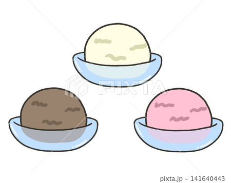 ガラスの器に入ってる3種類の味のアイスクリーム　セット 141640443