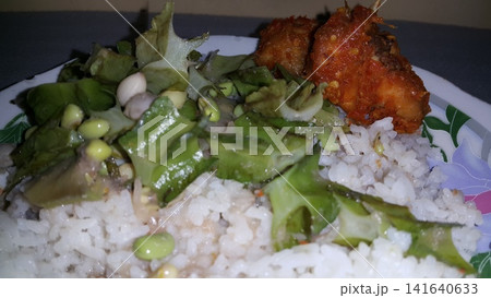 Chicken and vegetables. Rice with grilled chicken and vegetables. It tastes very delicious. Simple food. Chicken and vegetables. Rice with grilled chicken and vegetables. It tastes very delicious. Simple food. 141640633