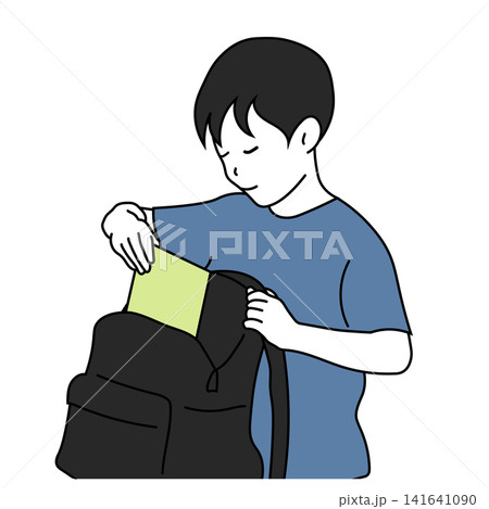 リュックにノートを入れる男の子のイラスト リュックにノートを入れる男の子のイラスト 141641090