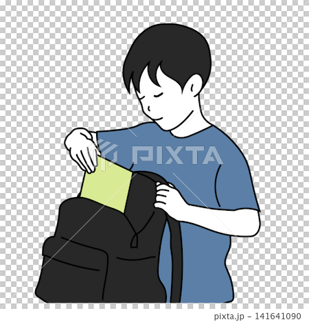 リュックにノートを入れる男の子のイラスト リュックにノートを入れる男の子のイラスト 141641090