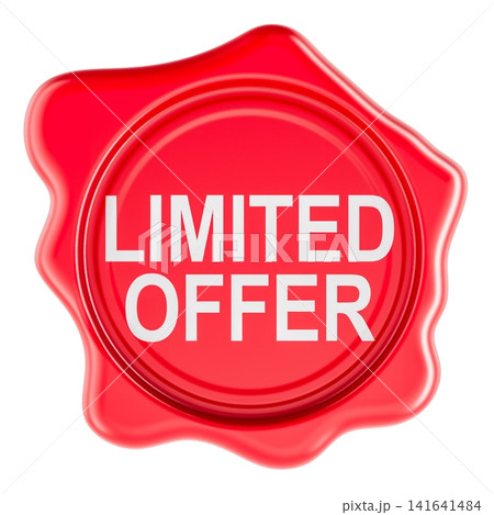 Limited Offer, red wax seal badge. 3D rendering Limited Offer, red wax seal badge. 3D rendering 141641484