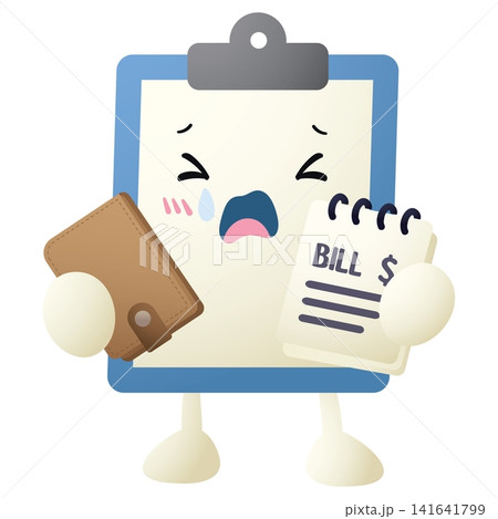 Cartoon clipboard character looks stressed Cartoon clipboard character looks stressed 141641799