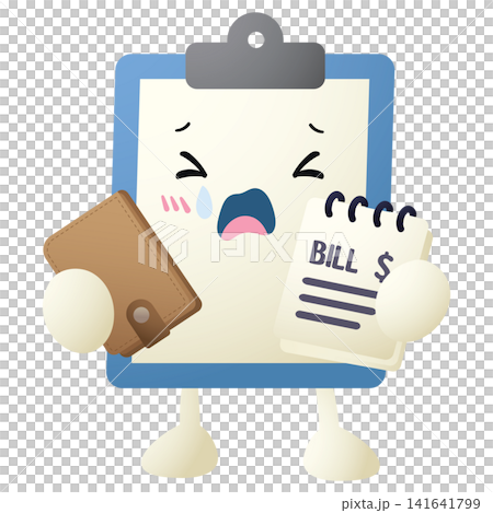 Cartoon clipboard character looks stressed Cartoon clipboard character looks stressed 141641799