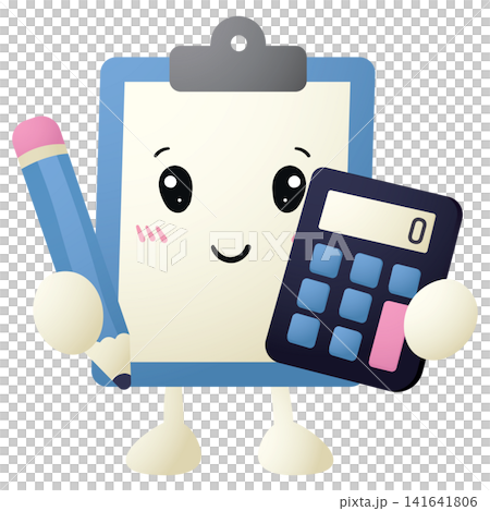 Cute character holds pencil and calculator Cute character holds pencil and calculator 141641806