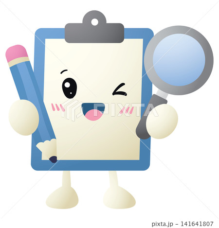 Cute cartoon clipboard winks cheerfully Cute cartoon clipboard winks cheerfully 141641807
