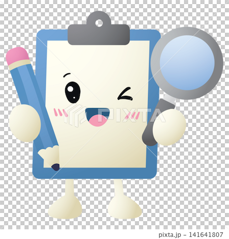 Cute cartoon clipboard winks cheerfully Cute cartoon clipboard winks cheerfully 141641807