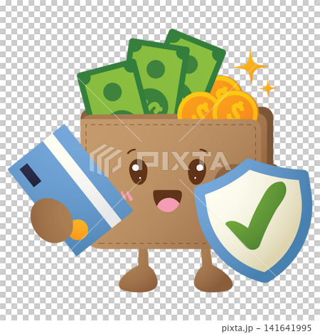 Cute wallet character smiles cheerfully Cute wallet character smiles cheerfully 141641995