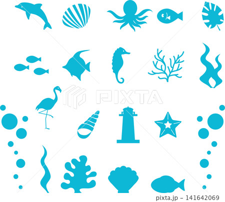 夏 海の生物 アイコン シルエット 飾り あしらい デザイン かわいい イラスト素材セット 夏 海の生物 アイコン シルエット 飾り あしらい デザイン かわいい イラスト素材セット 141642069