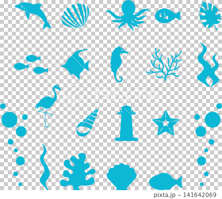 夏 海の生物 アイコン シルエット 飾り あしらい デザイン かわいい イラスト素材セット 夏 海の生物 アイコン シルエット 飾り あしらい デザイン かわいい イラスト素材セット 141642069